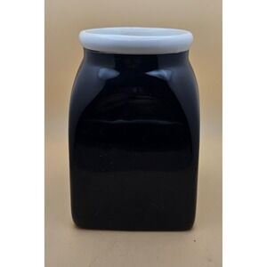Debi Lilly Halloween Mason Jar Ceramic Vase Black White Rim Floral Decor 6in